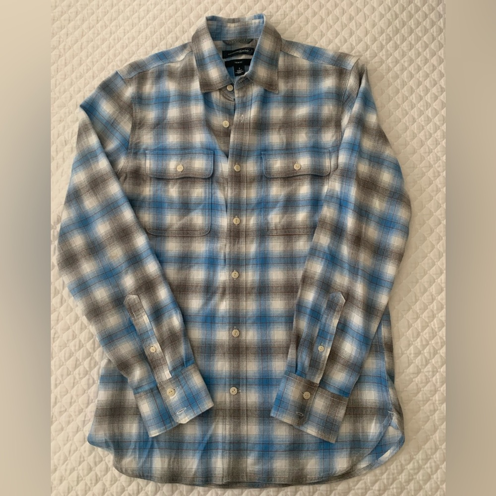 Trim Fit Plaid Flannel Button-Up Shirt